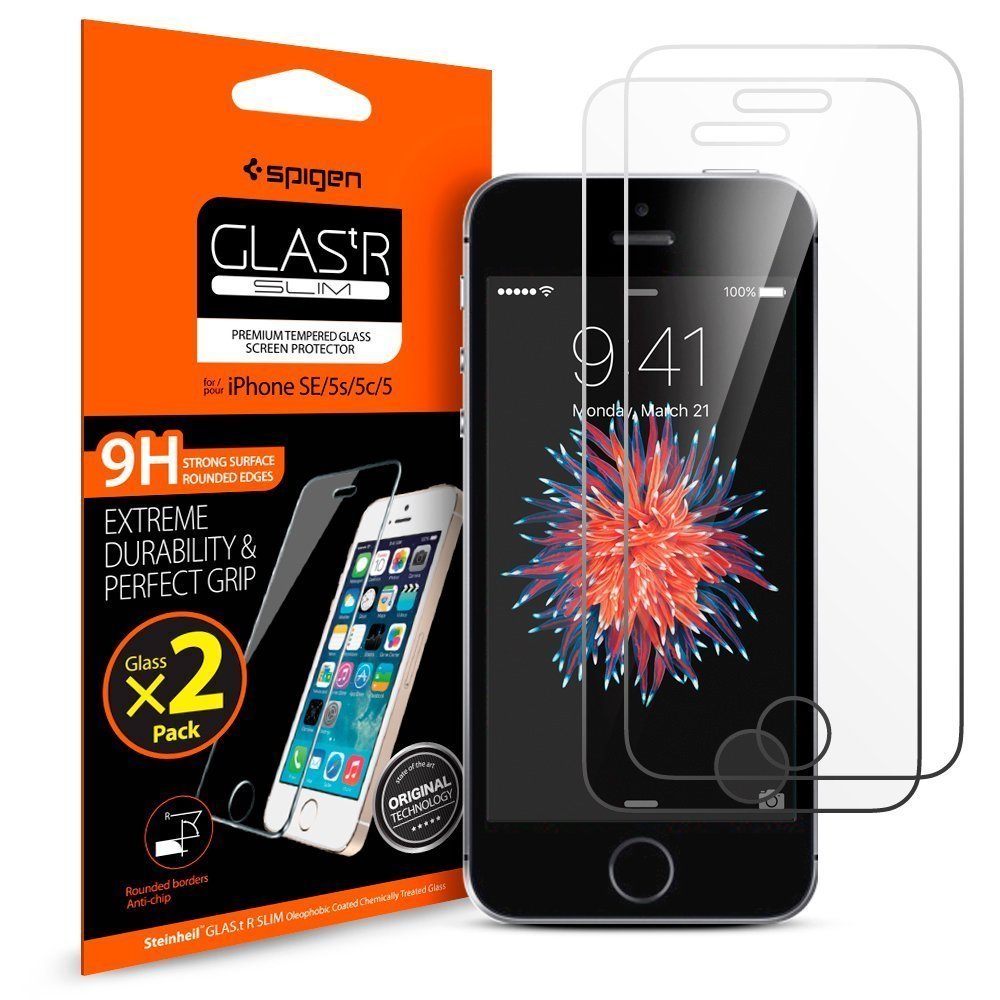 【Spigen】 iPhone SE ガラス フィルム GLAS.tR SLIM ** 2枚入 アップグレードVer. ** [ 液晶保護 9H硬度 Rラウンド 加工 ] アイフォン se / 5s / 5c / 5 用 (Glas.t R SLIM【SGP10111】)