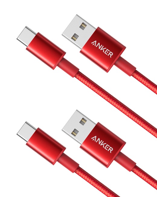 B8172_【2本セット】Anker 高耐久ナイロン USB-C _ USB-A 2.0 ケーブル(0.9m)_red