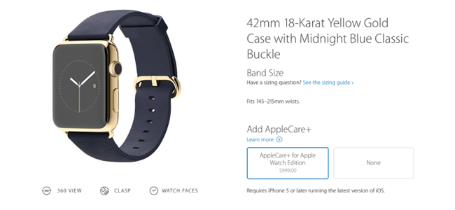Apple Watch用の保証オプション「AppleCare+ for Apple Watch」、Edition向けは999ドルに！？