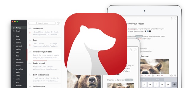 テキストエディタアプリ「Bear」がアップデート。Apple Watchに対応で声による入力やiPadで使える新機能ドロップバーが追加