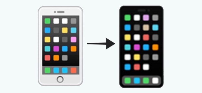 iOS 12.1からiPhone内で表示されるiPhoneの絵文字もホームボタン無しのiPhone X系デザインに変更